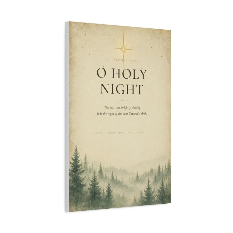 View 2 of O Holy Night Vintage Christmas Typography Canvas