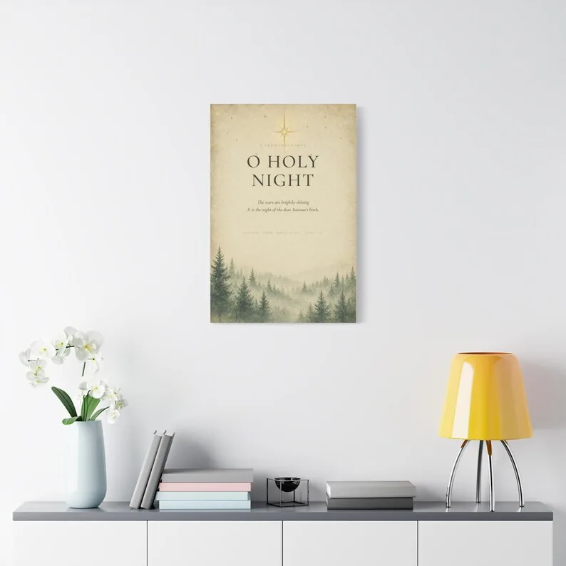 View 3 of O Holy Night Vintage Christmas Typography Canvas
