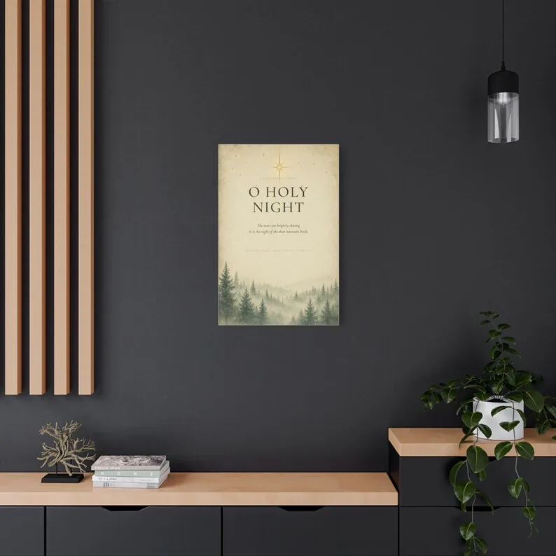View 4 of O Holy Night Vintage Christmas Typography Canvas