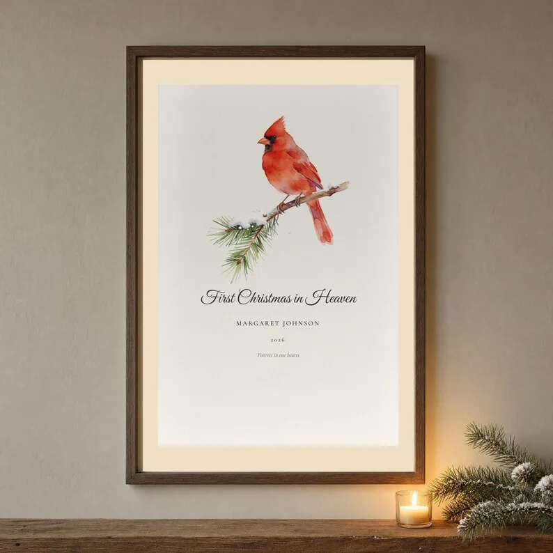 View 2 of First Christmas in Heaven Personalized Cardinal Print