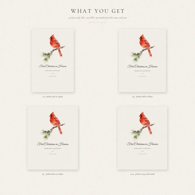 View 3 of First Christmas in Heaven Personalized Cardinal Print