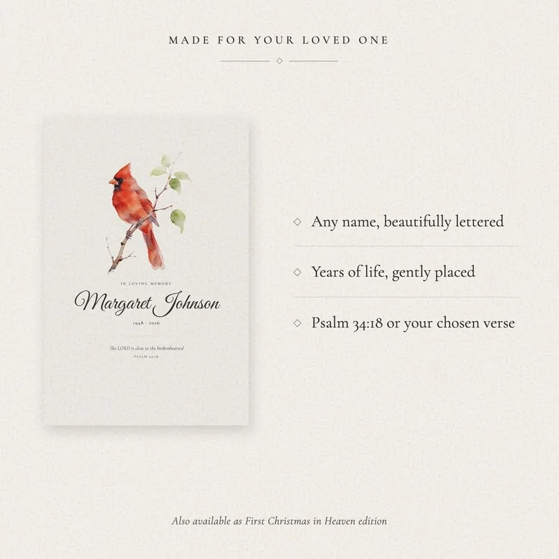 View 4 of First Christmas in Heaven Personalized Cardinal Print
