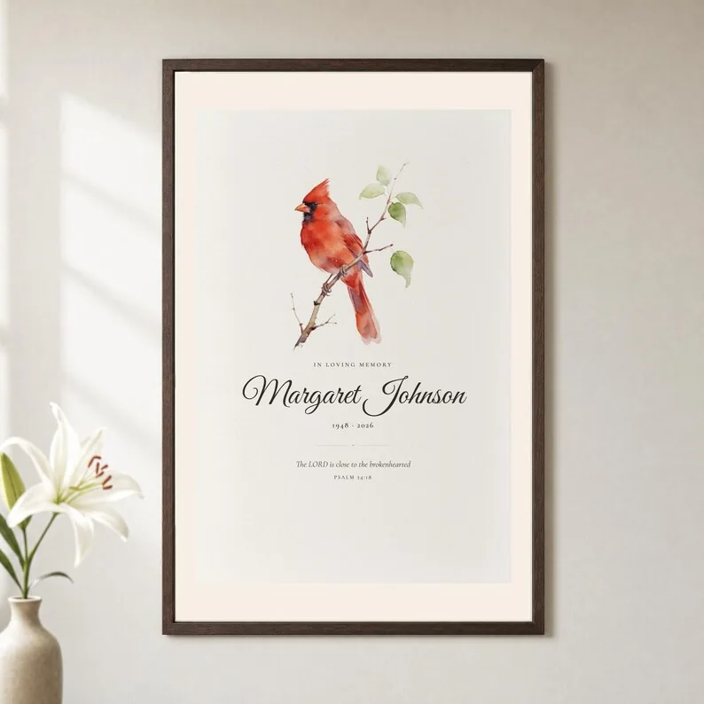 View 2 of In Loving Memory Cardinal Print with Psalm 34:18