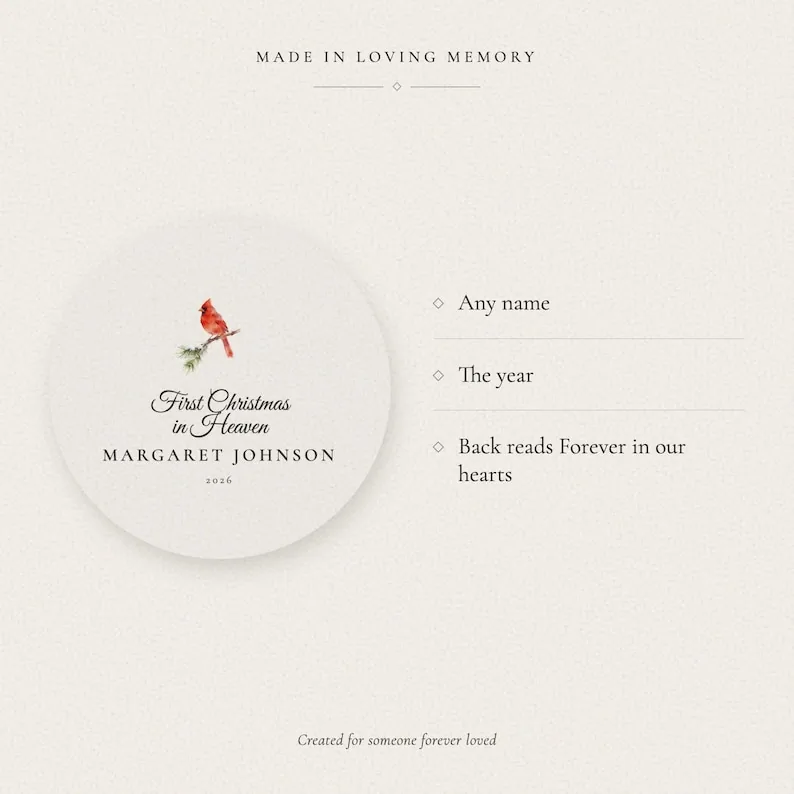 View 3 of First Christmas in Heaven Personalized Cardinal Ornament