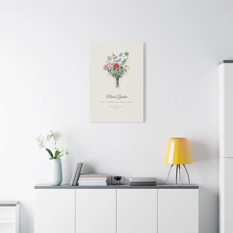 View 2 of Birth Flower Family Bouquet Personalized Canvas