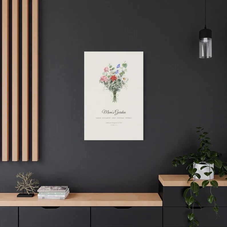 View 3 of Birth Flower Family Bouquet Personalized Canvas