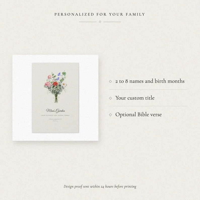 View 4 of Birth Flower Family Bouquet Personalized Canvas