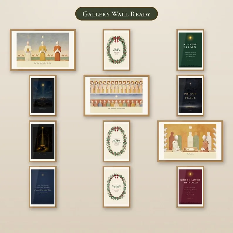 View 2 of Christian Christmas Bundle: 18 Nativity, Advent and Hymn Prints