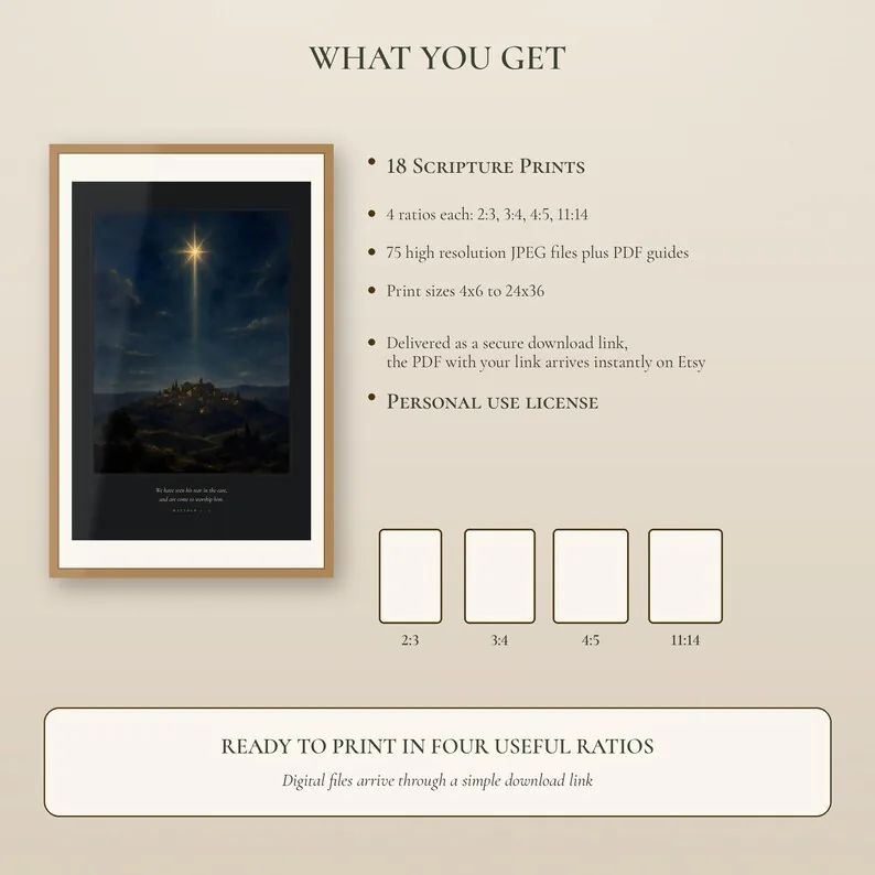 View 3 of Christian Christmas Bundle: 18 Nativity, Advent and Hymn Prints